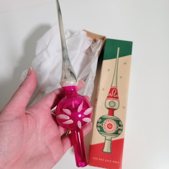 Vintage 50s Shiny Brite German Mercury Glass Hot Pink Christmas Tree Topper - Picture 2 of 8